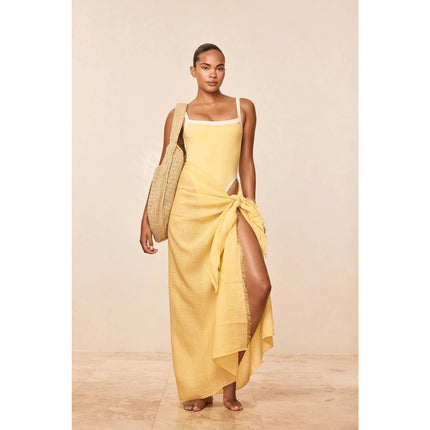 NEW Monday Swimwear Yellow St Tropez Fringe Linen Sarong Cover Up Skirt Size OS