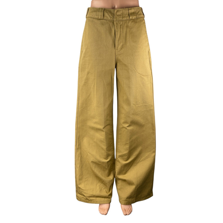 Dickies Women's Khaki Beige High Waist Loose Fit Wide Leg Baggy Pants Size 25