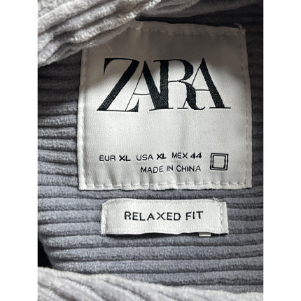 Zara Women Gray Corduroy Long Sleeve Relaxed Pocket Button Down Shirt Top Sz XL