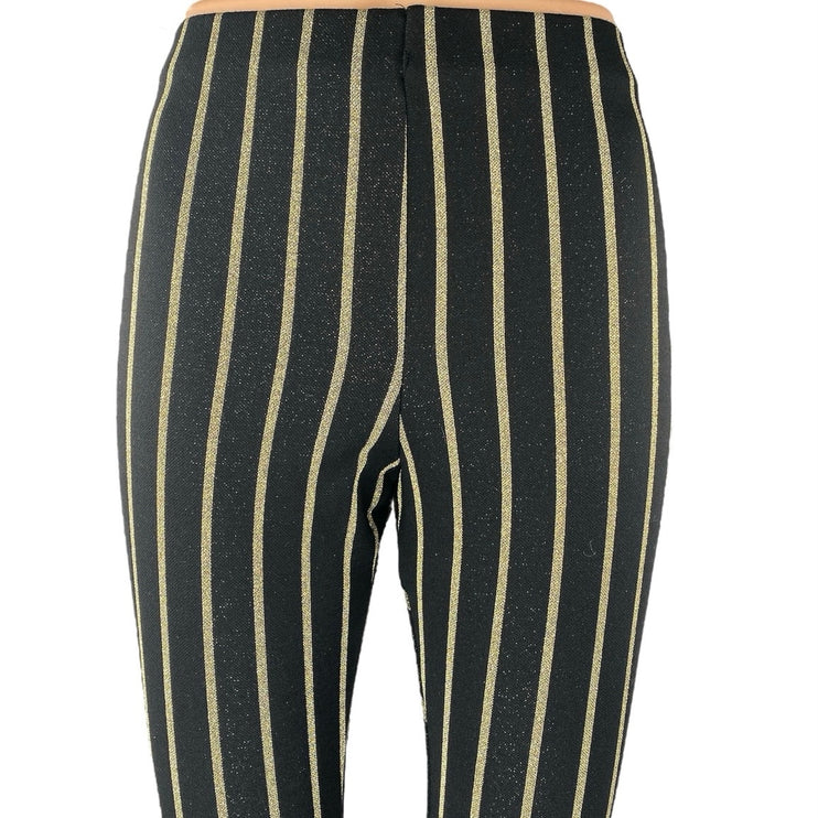 Topshop Black Gold Metallic Striped High Rise Flare Bootcut Bell Bottom Pants 4