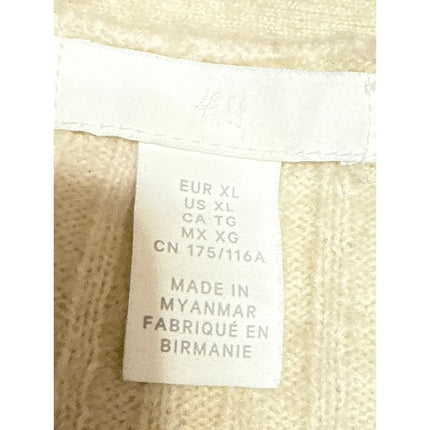 H&M Women's Cream White Wool Rib Knit Button Long Sleeve Cardigan Sweater Sz XL