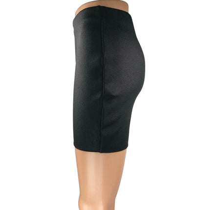 Zara Women's Black Metallic Faux Vegan Leather Mini Pencil Bodycon Skirt Size S