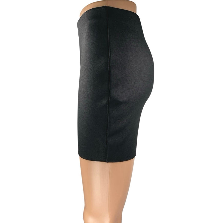 Zara Women's Black Metallic Faux Vegan Leather Mini Pencil Bodycon Skirt Size S