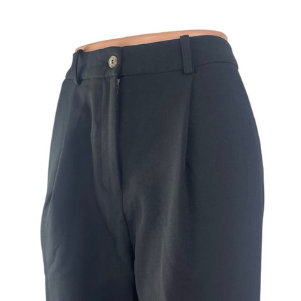 Topshop Black Pleated High Waisted Straight Wide Leg Trousers Dress Pants Size 2