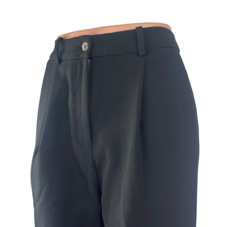 Topshop Black Pleated High Waisted Straight Wide Leg Trousers Dress Pants Size 2