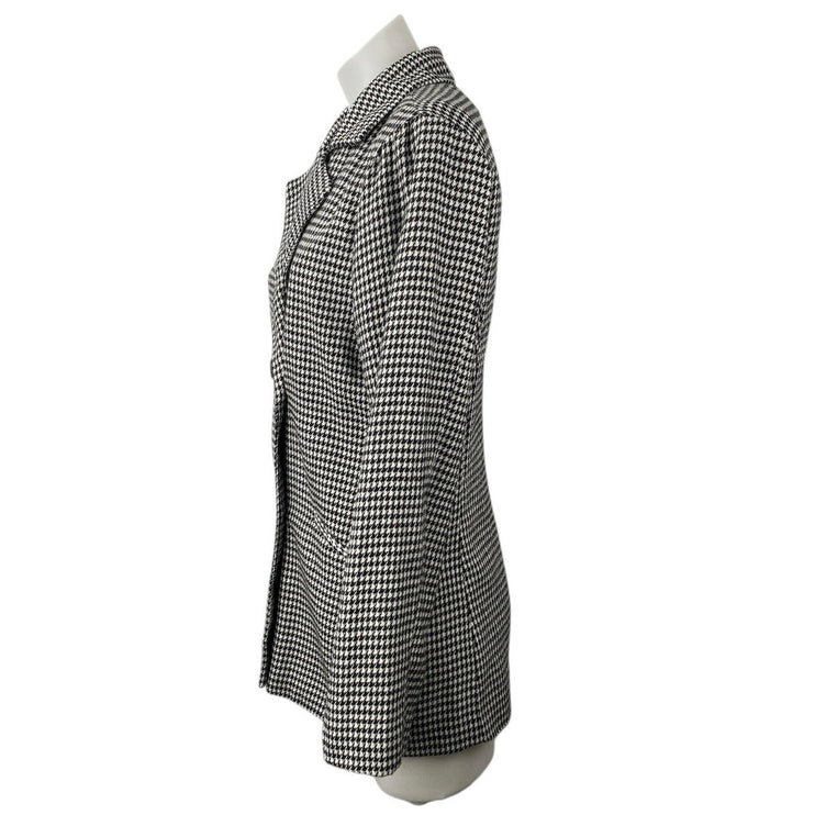 Parisian Black White Houndstooth Checkered Double Breasted Blazer Coat Jacket 6