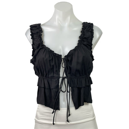 Victoria + Sophia Black Ruffle Sleeveless Tie Tiered Tank Cami Crop Top Size S