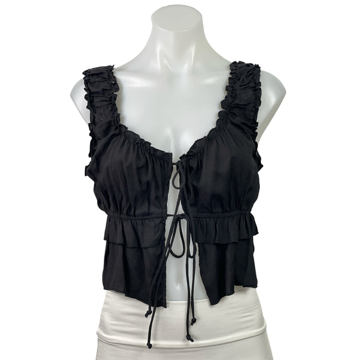 Victoria + Sophia Black Ruffle Sleeveless Tie Tiered Tank Cami Crop Top Size S