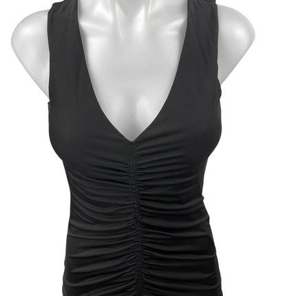NEW International Concept Black Ruched Sleeveless Midi Bodycon Tank Dress Sz XS