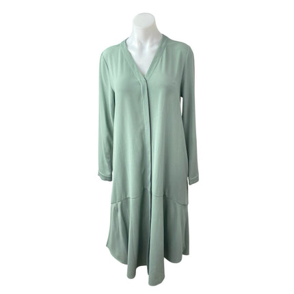 COS Green Long Sleeve Button Down V Neck Drop Waist Swing Midi Dress Size 4