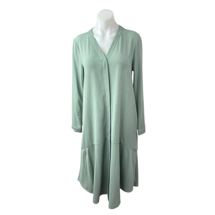COS Green Long Sleeve Button Down V Neck Drop Waist Swing Midi Dress Size 4
