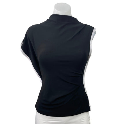 Reiss Eva Women's Black Asymmetric Contrast Mock Neck One Shoulder Blouse Top XS