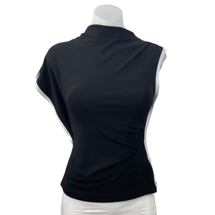 Reiss Eva Women's Black Asymmetric Contrast Mock Neck One Shoulder Blouse Top XS