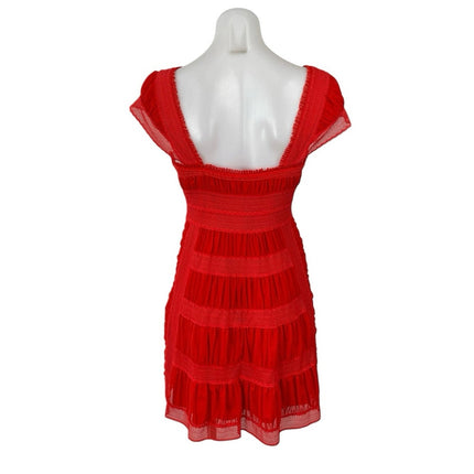 Free People Alicia Tomato Red Lace Short Sleeve Tiered A Line Mini Dress Size 2