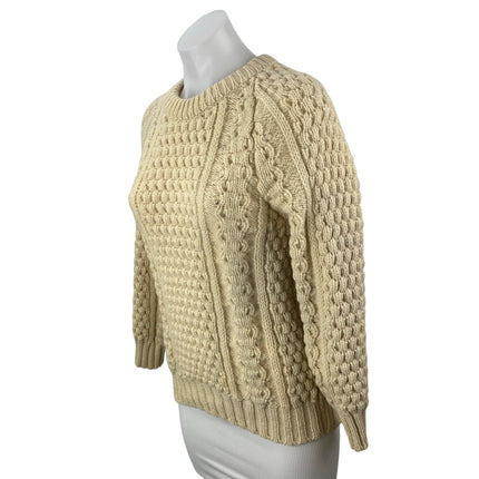 Arans Women's Cream Cable Knit Crew Neck Raglan Sleeve Fisherman Sweater Top S