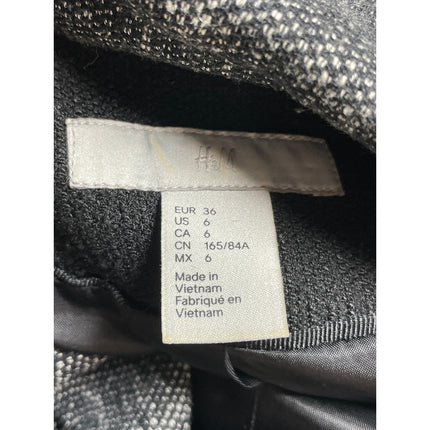 H&M Women's Gray Tweed Ruched Long Sleeve Notched Lapel Blazer Coat Jacket Sz 6