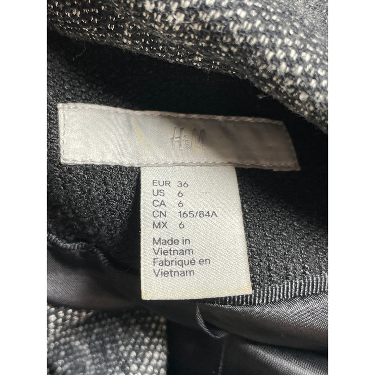 H&M Women's Gray Tweed Ruched Long Sleeve Notched Lapel Blazer Coat Jacket Sz 6