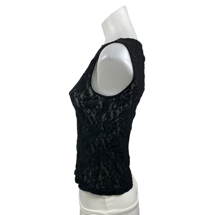 Reformation Women's Black Floral Lace Sheer Boat Neck Sleeveless Tank Crop Top S