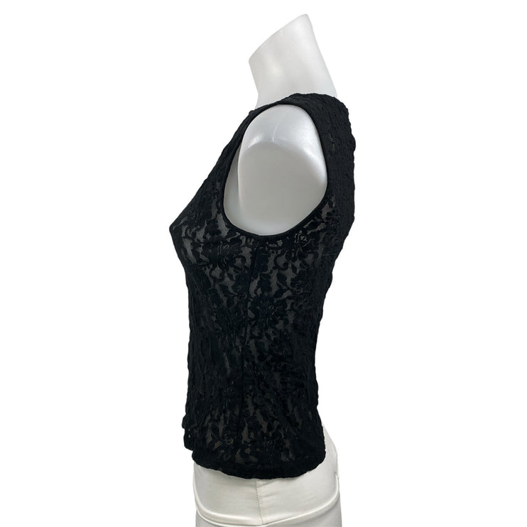 Reformation Women's Black Floral Lace Sheer Boat Neck Sleeveless Tank Crop Top S