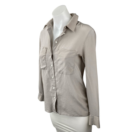 Club Monaco Women's Gray 100% Silk Long Sleeve Pocket Button Down Shirt Top S