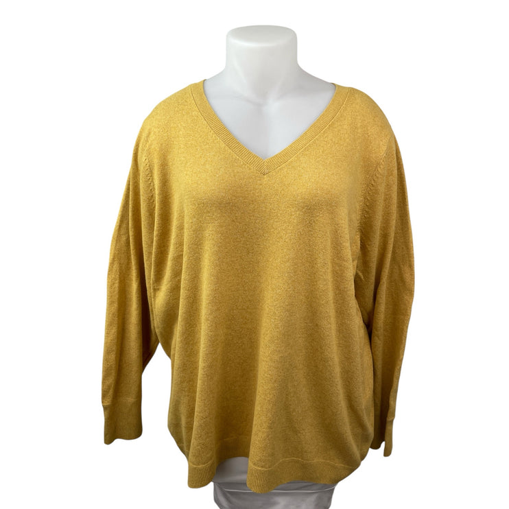 Croft & Barrow Women Yellow Knit Long Sleeve V Neck Pullover Sweater Top Size 3X