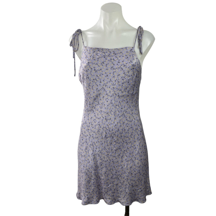 Zara Purple Floral Sleeveless Cami Camisole Tie Shoulder Mini Slip Dress Size S