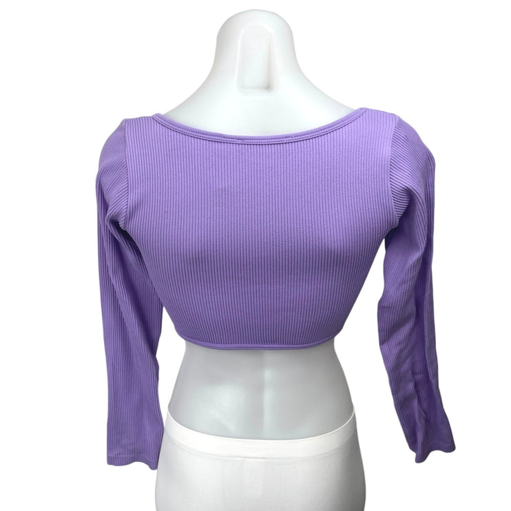 Zara Women's Purple Lavender Rib Knit Long Sleeve Pullover Crop Shirt Top M/L