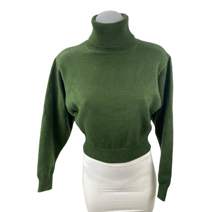 Zara Women's Green Long Sleeve Turtleneck Rib Knit Cropped Sweater Top Size S
