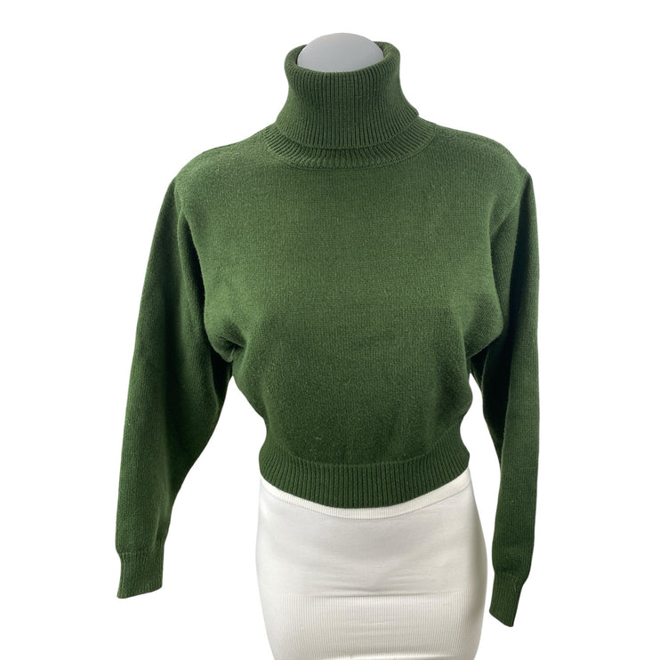 Zara Women's Green Long Sleeve Turtleneck Rib Knit Cropped Sweater Top Size S