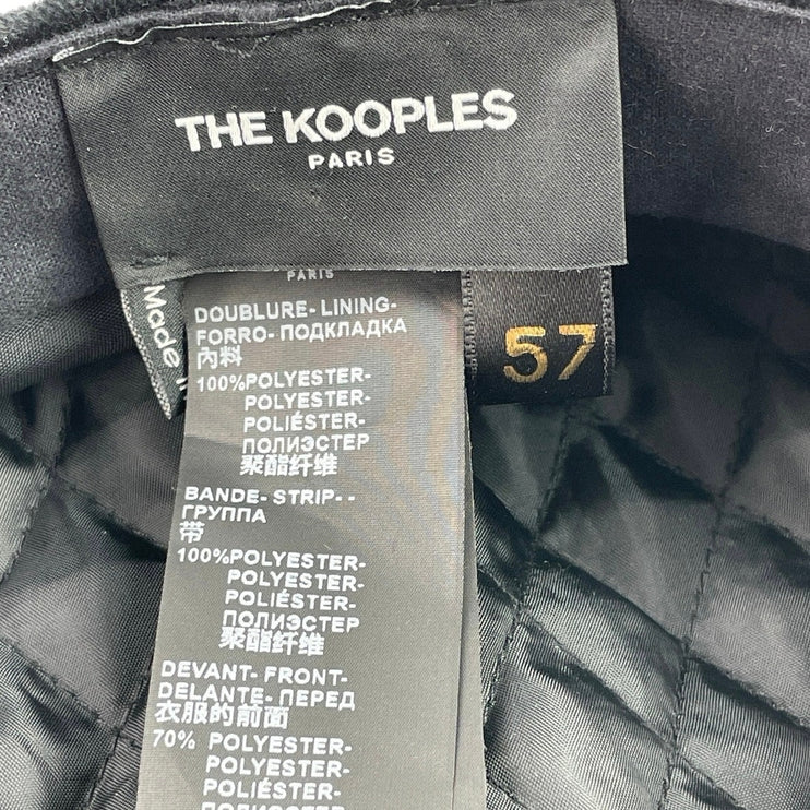 The Kooples Women's Black Velvet Fleur De Li Crystal Embellished Hat Cap Size 57