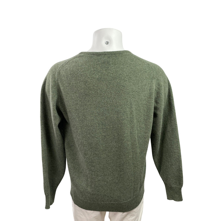 William Lockie 100% Lambs Wool Green Long Sleeve Crew Neck Sweater Top Size L