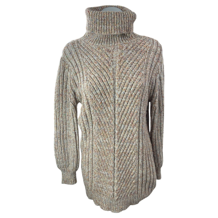 LUSH Womens Tan Wool Ribbed Knit Long Sleeve Turtleneck Tunic Sweater Top Size S