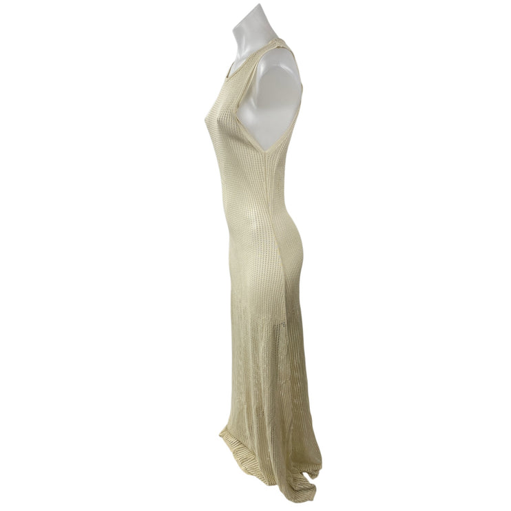 Commense Cream Sleeveless Open Knit Round Neck Cami Tank Maxi Dress Size L