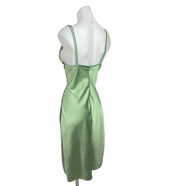 Shein Green Satin Sleeveless Cowl Neck Side Slit Midi Slip Dress Size 8/10