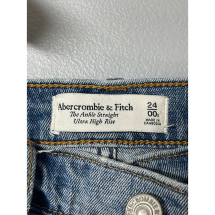 Abercrombie & Fitch The Ankle Straight High Rise Distressed Denim Jeans Size 24