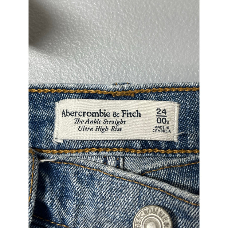 Abercrombie & Fitch The Ankle Straight High Rise Distressed Denim Jeans Size 24