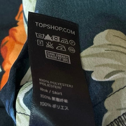 Topshop Navy Blue Multicolor Floral High Waist Asymmetric A Line Midi Skirt Sz 4