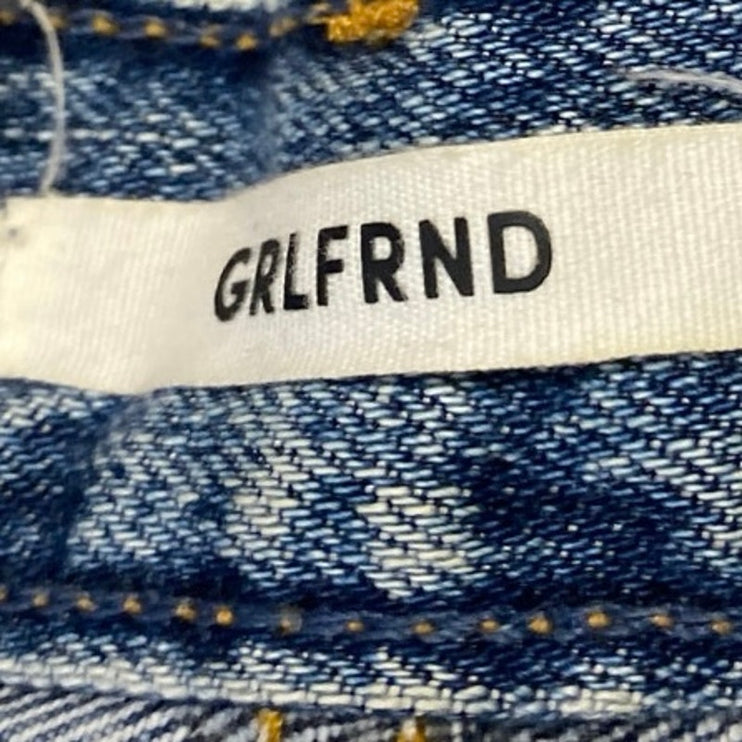 GRLFRND Womens Blue Distressed Medium Wash Mid Rise Straight Denim Jeans Size 25