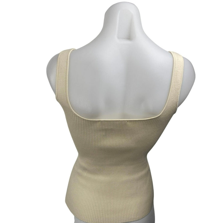 Ba&sh Women's Cream Sleeveless Ribbed Knit Square Neck Cami Tank Top Size S