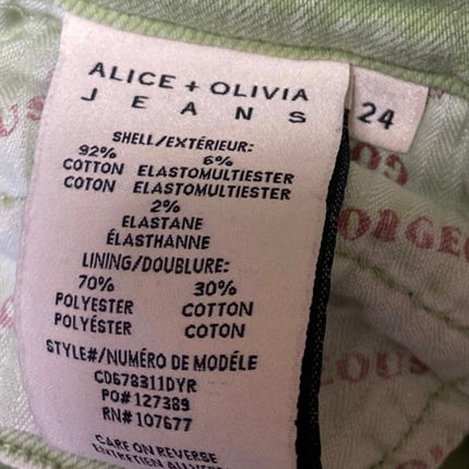 Alice + Olivia Green High Waist Frayed Raw hem Bootcut Flared Denim Jeans Sz 24