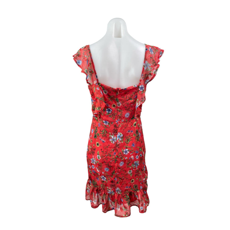 Lea & Viola Red Floral Ruffle Short Sleeve Tiered Sweetheart Tank Mini Dress M