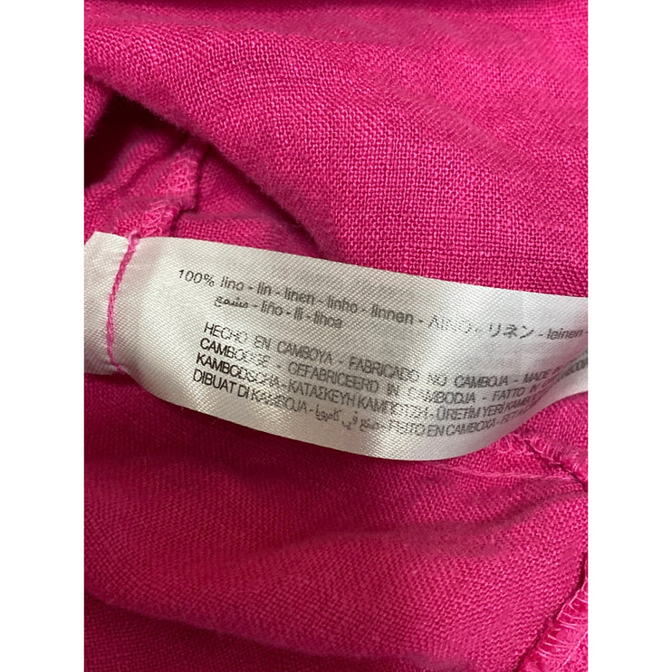 Zara Pink 100% Linen Tie Cami Strap Backless Babydoll Ruffle Mini Dress Size M