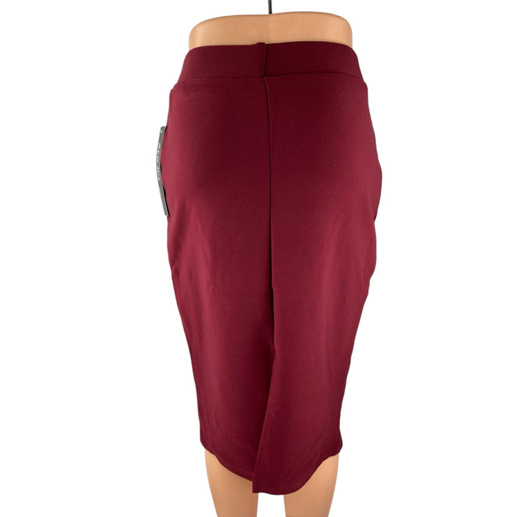 NEW New Mix Red High Waisted Elastic Band Career Slit Midi Pencil Skirt Size M