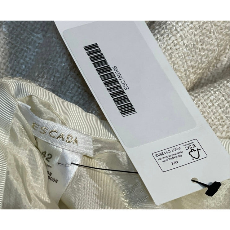NEW Escada Cream Ivory Tweed Linen High Waist Pencil Straight Midi Skirt Size 6