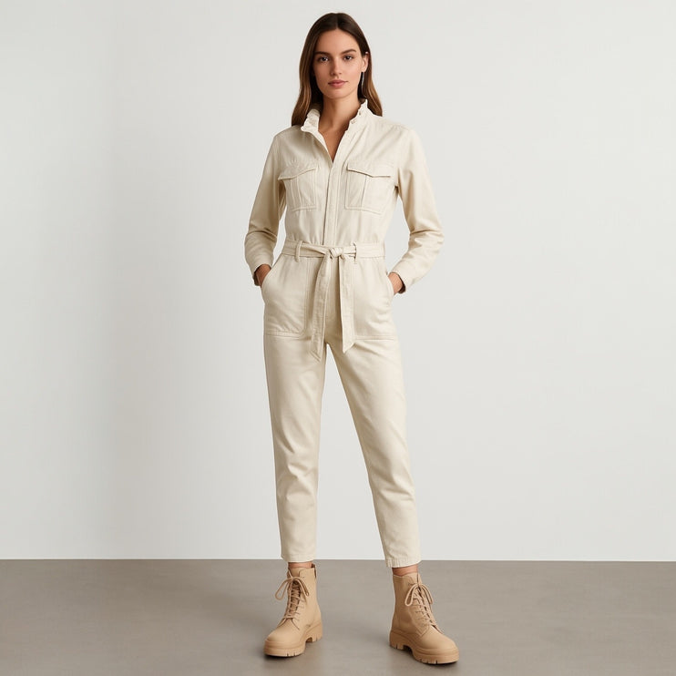 Alex Mill Expedition Women's White Belted Long Sleeve Skinny Overalls Jumpsuit S