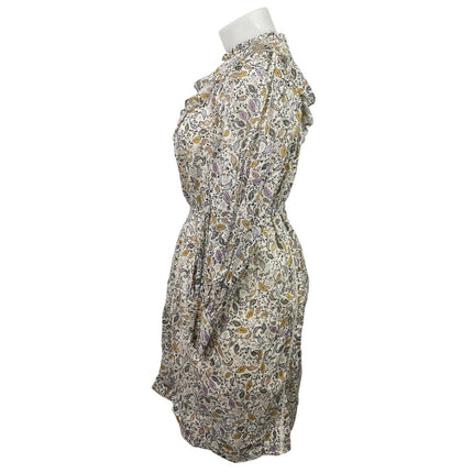 Witchery White Paisley Puff Long Sleeve Belted Mock Neck Mini Sheath Dress Sz 18