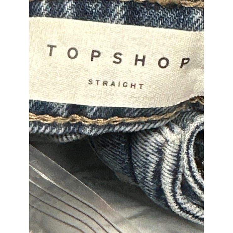 Topshop Women's Blue High Waisted Flared Bootcut Cropped Denim Jeans Size 25