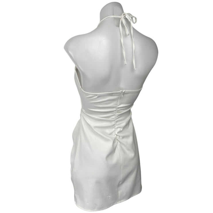 Zara White Halter Sleeveless Cutout Open Back Ruched Mini Bodycon Dress Size S