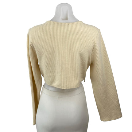 Zara Women's Cream Ribbed Knit Silver Fringe Long Sleeve Sweater Crop Top Size M