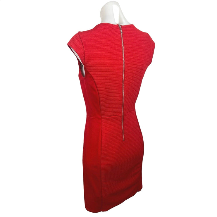 H&M Red Round Neck Cap Sleeve Zipper Stretch Solid Mini Sheath Dress Size S